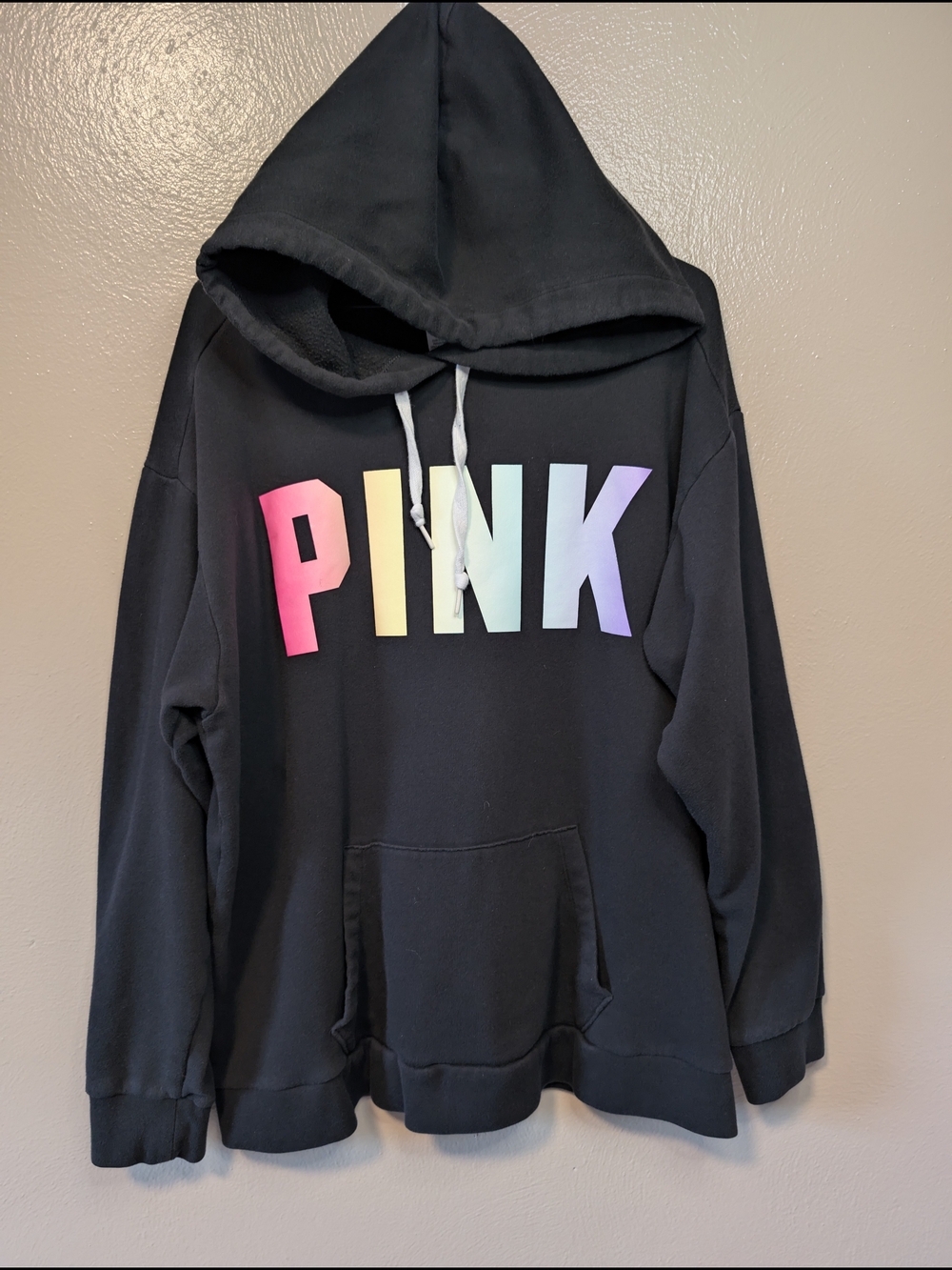 PINK Victoria's Secret Black Cozy Knit Sweater Colorful Pink Logo XL